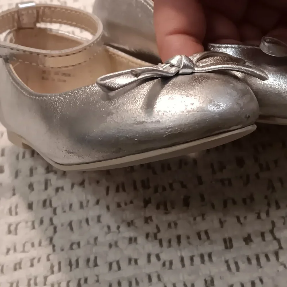 Janie & Jack little girls Metallic Ankle Strap Bow Ballet dress Flats sz 7 -READ